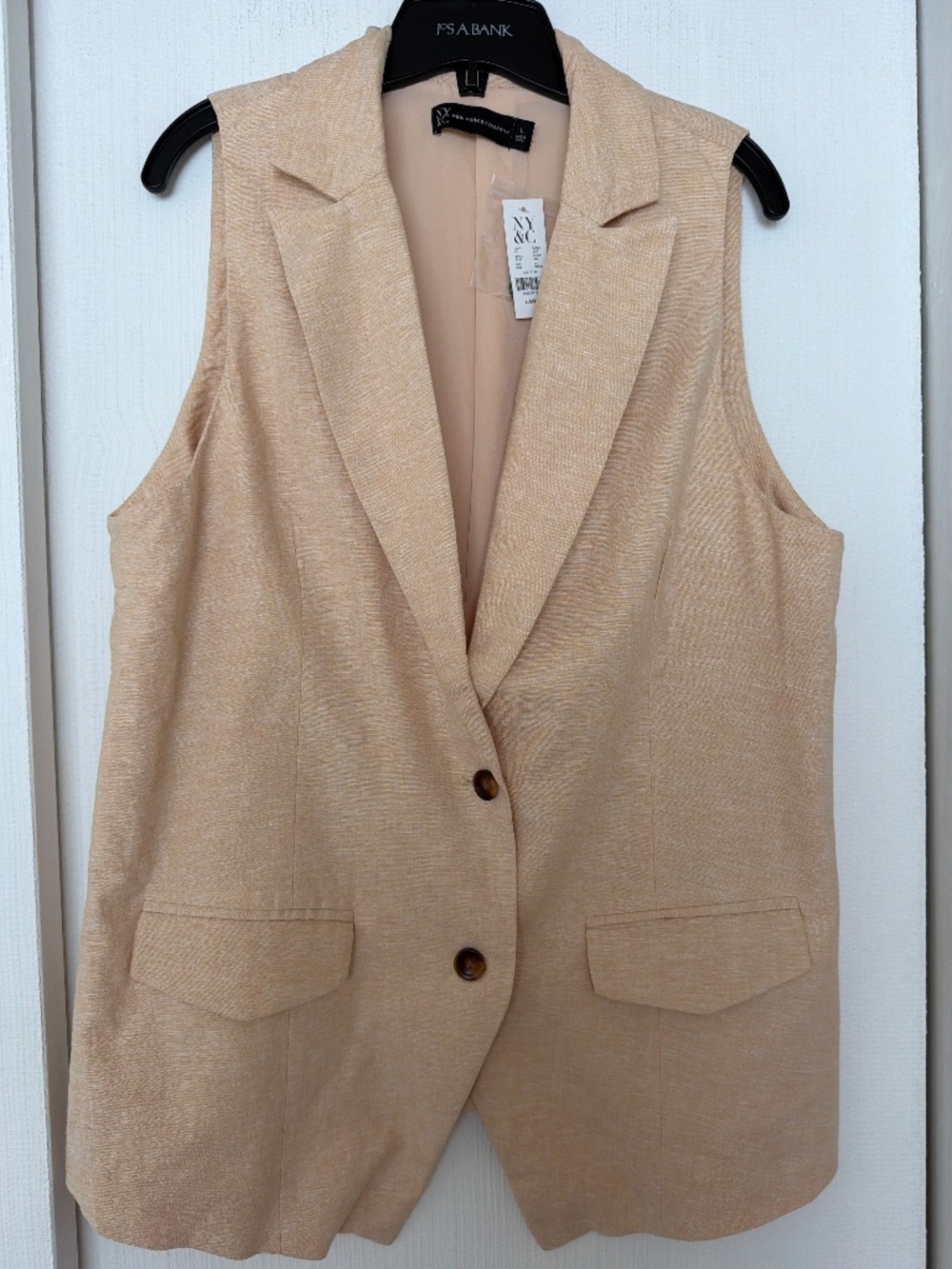 New York & Company Beige Sleeveless Blazer Vest – Size Large – NWT